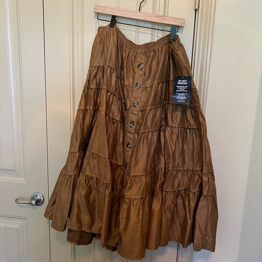 Woman Within Tiered Bubble Midi Skirt Brown Tan